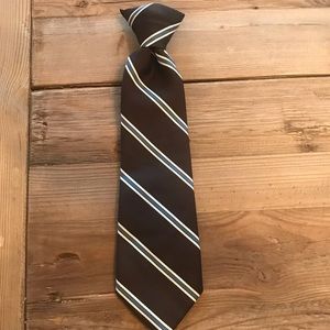 Boys Tie Clip On Brown Cream Blue 12”